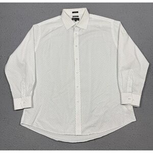 Neiman Marcus Dress Shirt Mens 17.5 32/33 White Micro Dot Slim Fit Long Sleeve